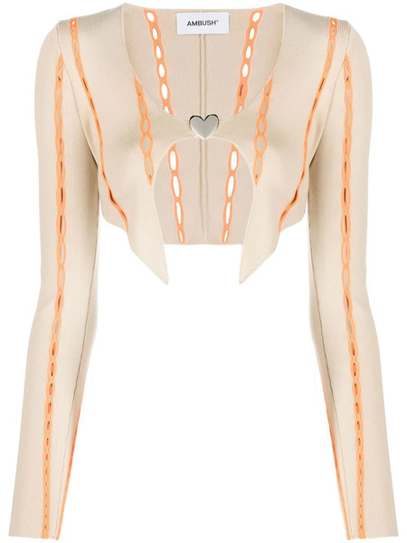  Ambush Contrast-trim Cropped Cardigan - Neutrals 