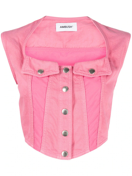  Ambush Cropped Denim Top - Pink 