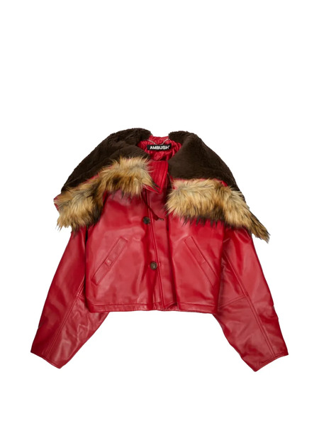  Ambush Cropped Leather Jacket - Red 