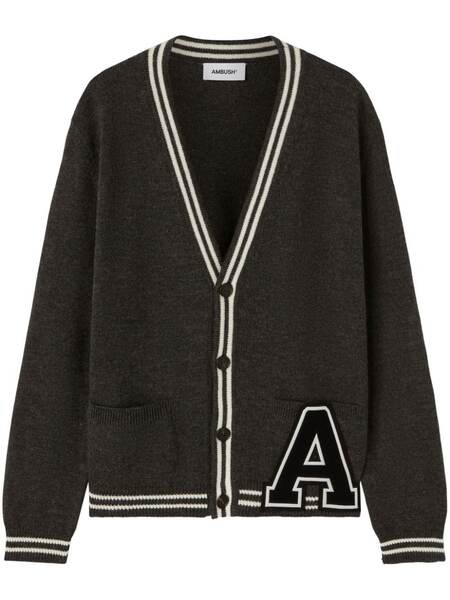  Ambush Monogram-appliqué Wool Cardigan - Green 