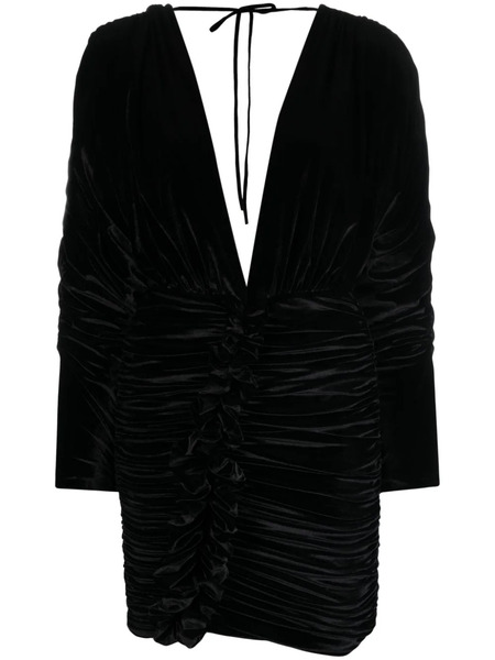  Amen Floral-appliqué Ruched Minidress - Black 