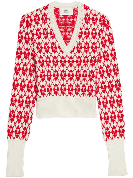  Ami Paris Ami De Coeur Argyle Jumper - Red 