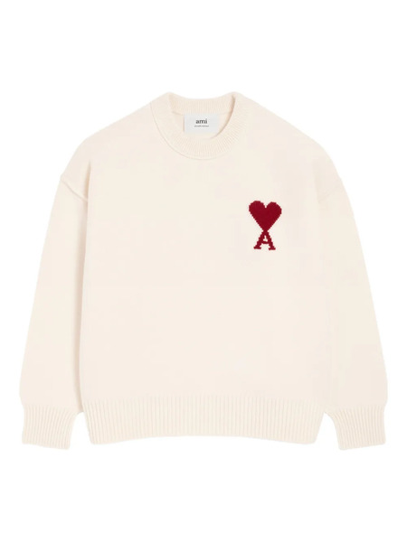  Ami Paris Ami De Coeur Crew-neck Wool Sweater - Neutrals 