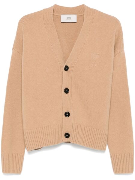  Ami Paris Ami De Coeur-embroidered Cardigan - Neutrals 