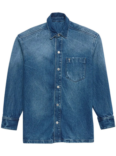  Ami Paris Ami De Coeur-plaque Denim Jacket - Blue 
