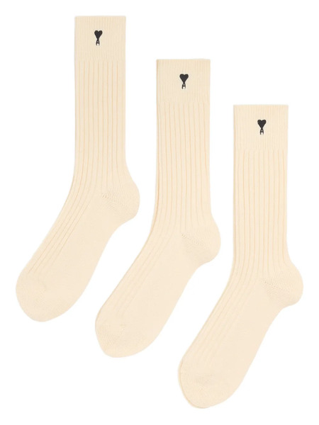  Ami Paris Ami De Coeur Ribbed Socks - Neutrals 