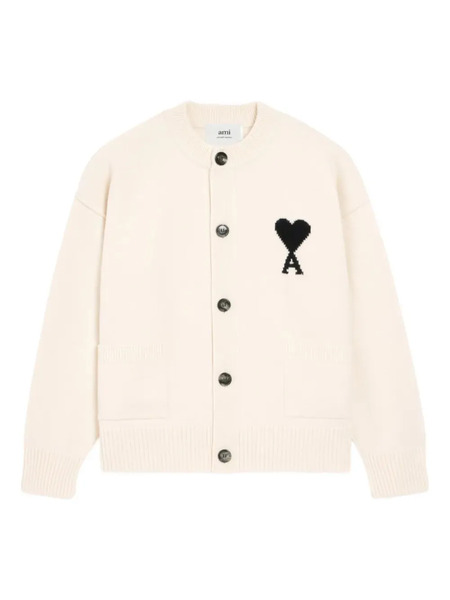  Ami Paris Ami De Coeur Wool Cardigan - Neutrals 