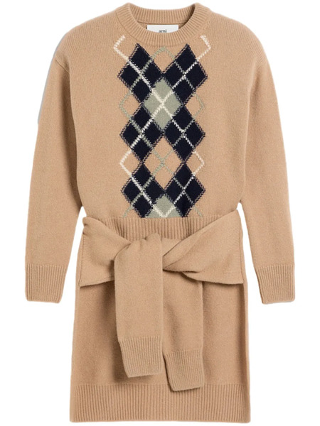  Ami Paris Argyle Double Layered Jumper - Neutrals 
