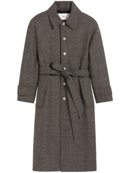  Ami Paris Belted Single-breasted Coat - Grey 