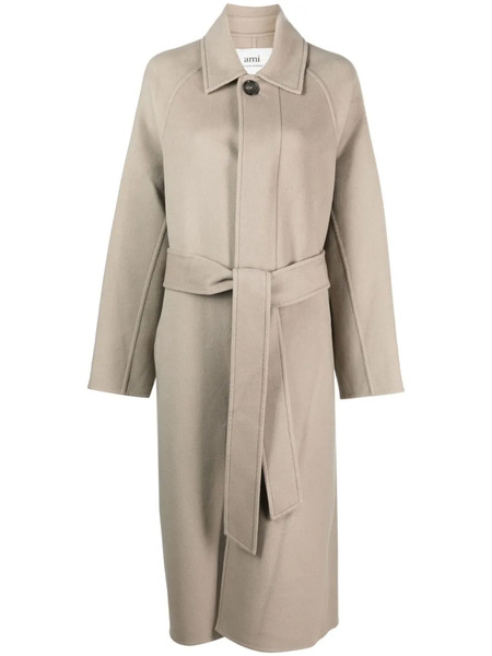  Ami Paris Belted Single-breasted Coat - Neutrals 