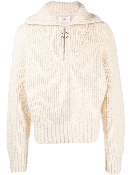  Ami Paris Brushed Half-zip Jumper - Neutrals 