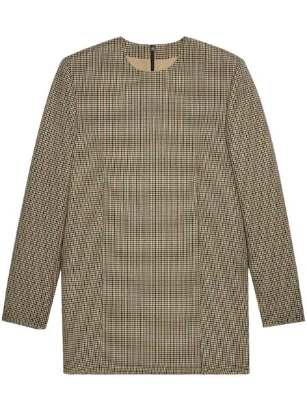  Ami Paris Check-print Long-sleeve Minidress - Neutrals 
