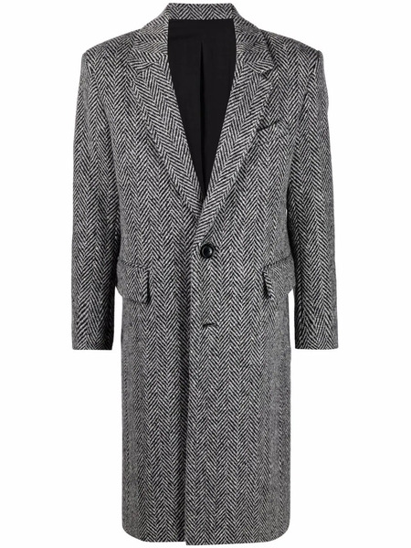  Ami Paris Chevron-pattern Single-breasted Coat - Grey 