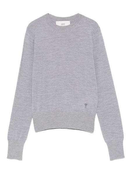  Ami Paris Crew-neck Wool-silk Blend Sweater - Grey 