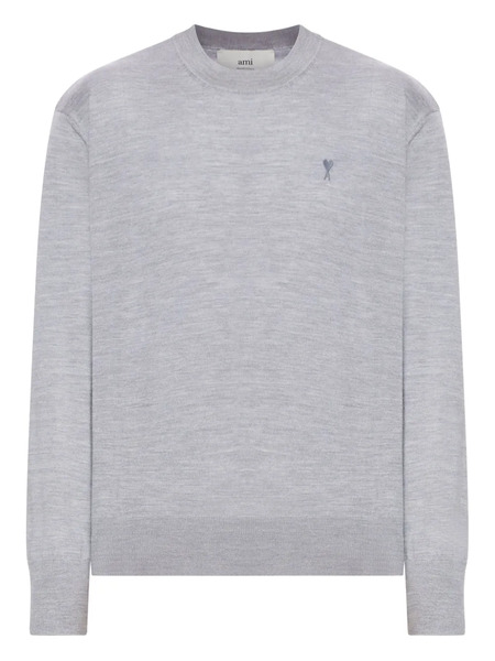  Ami Paris De Coeur Monogram Embroidered-logo Ribbed-hem Sweater - Grey 