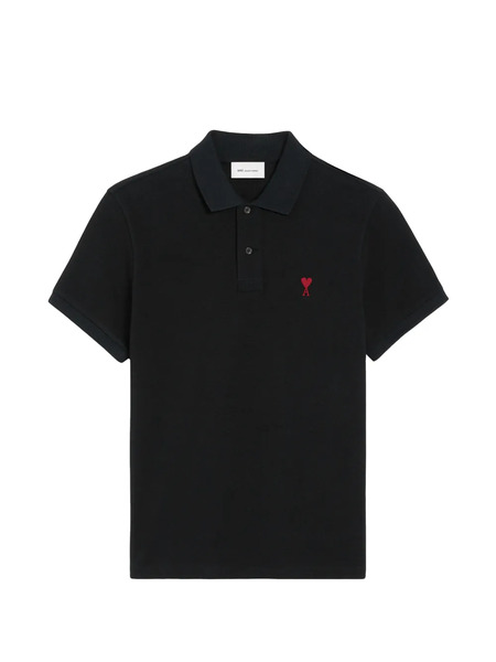  Ami Paris De Coeur Monogram Logo-embroidered Black Polo Shirt 