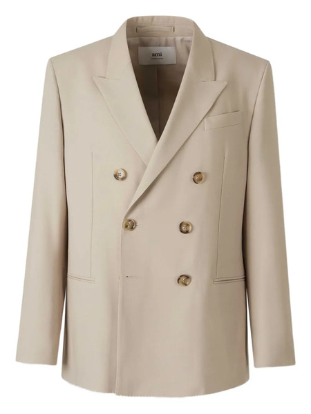  Ami Paris Double-breasted Wool Blazer - Neutrals 