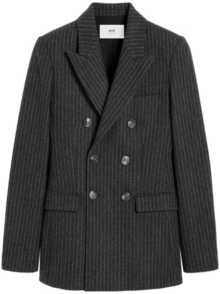  Ami Paris Double Breasted Wool Coat - Grey 