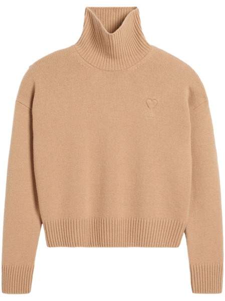  Ami Paris Embossed Ami De Coeur Roll-neck Jumper - Neutrals 