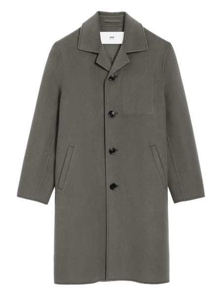  Ami Paris Heart-embroidered Wool Coat - Grey 