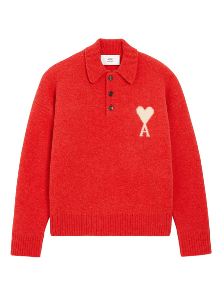  Ami Paris Holiday Capsule Intarsia Polo Sweater - Red 