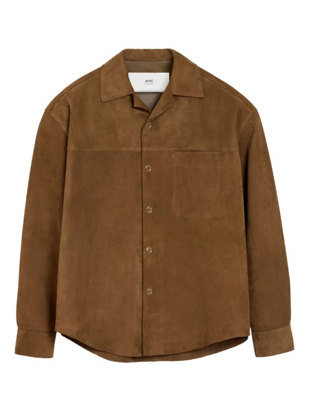  Ami Paris Leather Shirt Jacket - Brown 