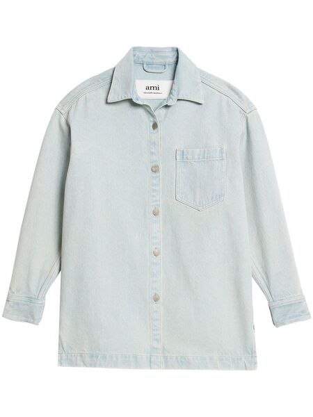  Ami Paris Logo-print Denim Overshirt - Blue 