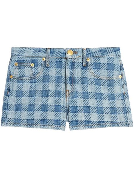  Ami Paris Mini Checkered Denim Shorts - Blue 