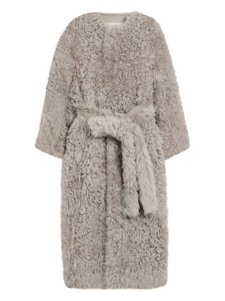  Ami Paris Shearling Belted Coat - Grey 
