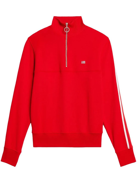  Ami Paris Striped Short-zip Pullover Sweatshirt - Red 