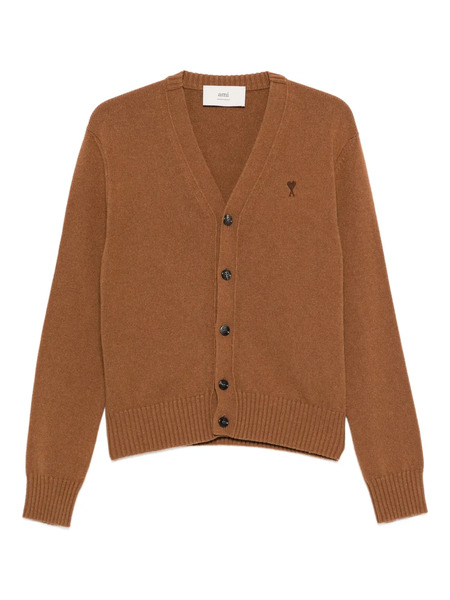  Ami Paris V-neck Button Cardigan - Brown 