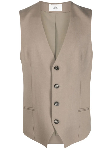  Ami Paris V-neck Virgin Wool Waistcoat - Neutrals 