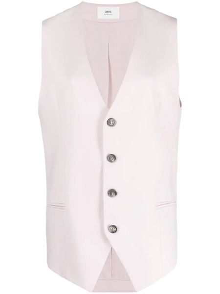  Ami Paris Virgin Wool Waistcoat - Pink 