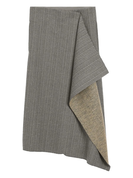  Ami Paris Wool Herringbone Wrap Midi Skirt - Grey 