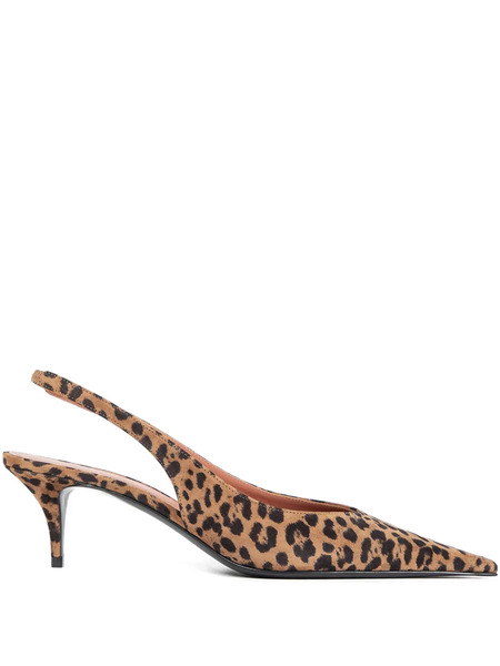  Amina Muaddi Leopard Printed Slingback Pumps - Brown 