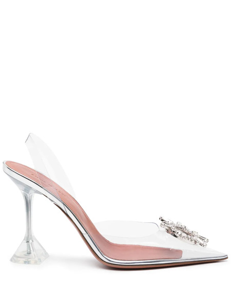  Amina Muaddi 95mm Begum Glass Slingback Pumps - Neutrals 