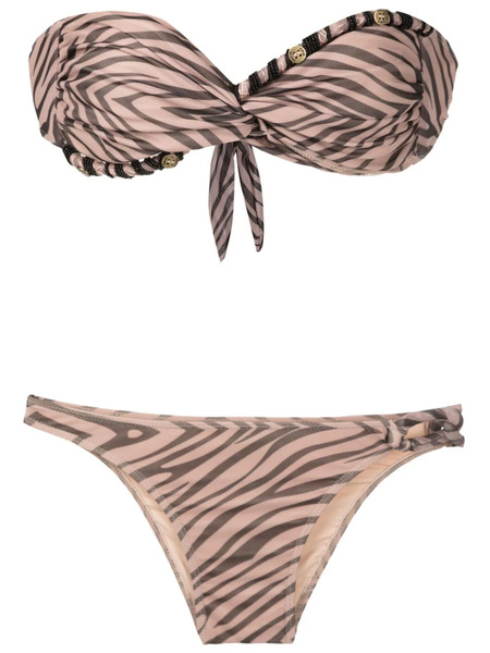  Amir Slama Beaded Zebra-pattern Bikini Set - Brown 