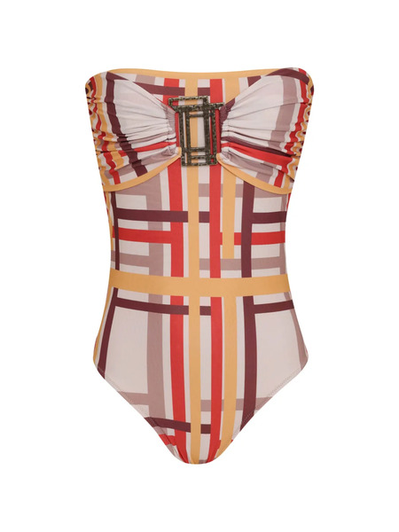  Amir Slama Check-pattern Strapless Swimsuit - Neutrals 