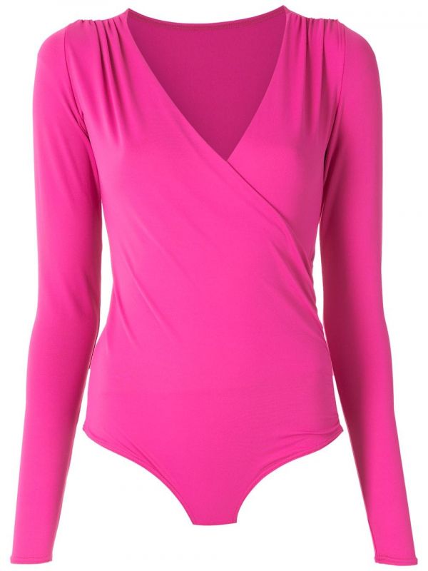  Amir Slama Draped Long Sleeves Bodysuit - Pink 