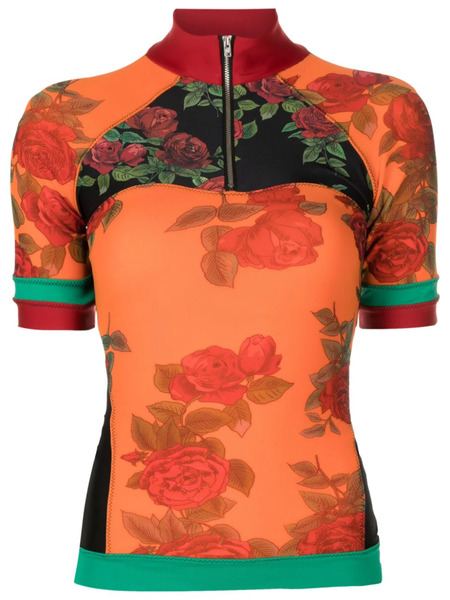  Amir Slama Floral-pattern High-neck Top - Orange 