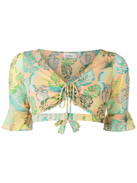  Amir Slama Leaf-print Tie-fastening Top - Multicolour 