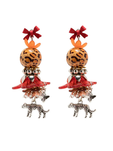  Amir Slama Leopard Statement Drop Earrings - Red 