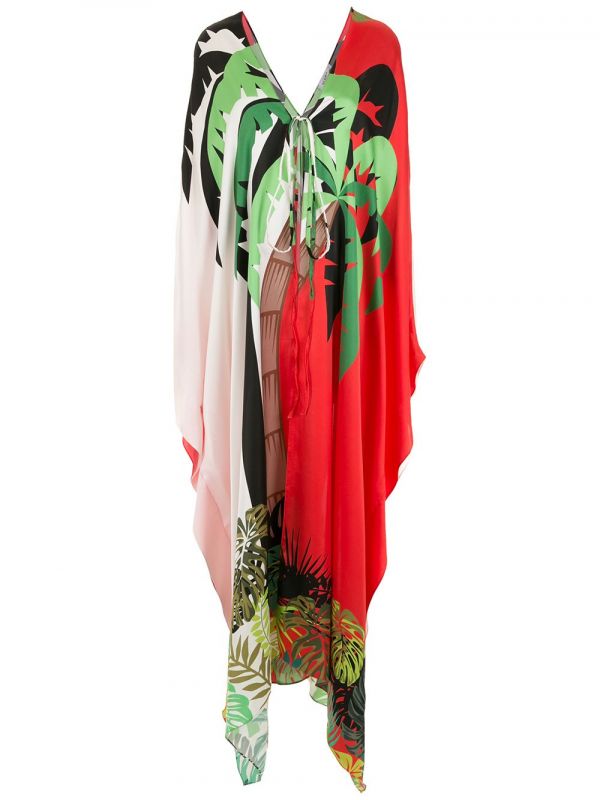  Amir Slama Palm Leaf Print Beach Kaftan - Multicolour 