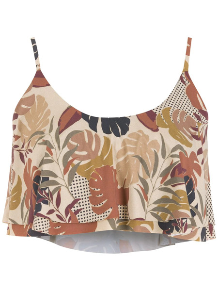  Amir Slama Palm Leaf Print Cropped Top - Neutrals 