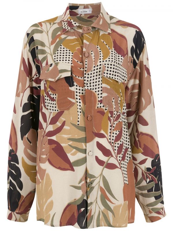  Amir Slama Palm Tree Leaf Print Shirt - Multicolour 
