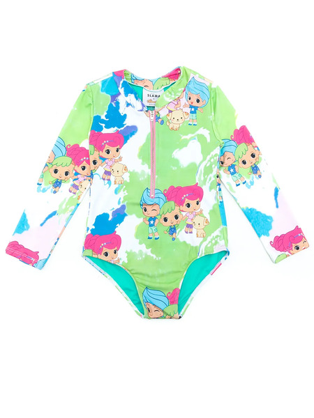  Amir Slama Printed Amir Slama + Chocolix Long-sleeve Swimsuit - Green 