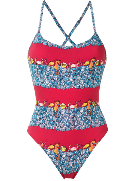  Amir Slama Printed Spaghetti Straps One Piece - Red 