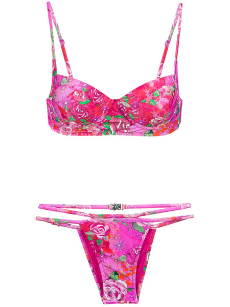  Amir Slama Rose Print Bikini Set - Pink 