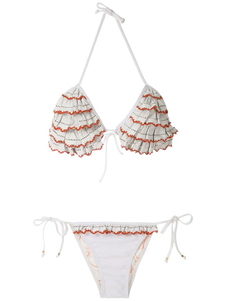  Amir Slama Ruffled Triangle Bikini Set - White 