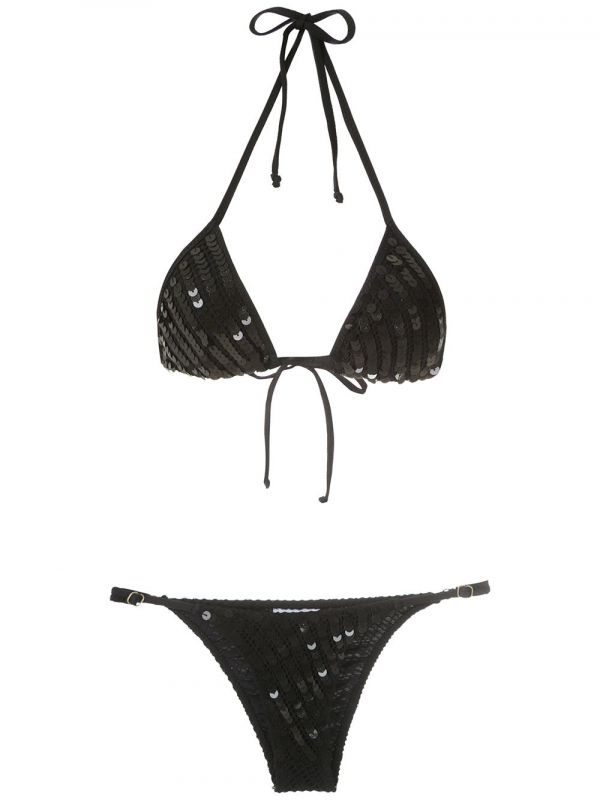  Amir Slama Sequinned Triangle Bikini Set - Black 